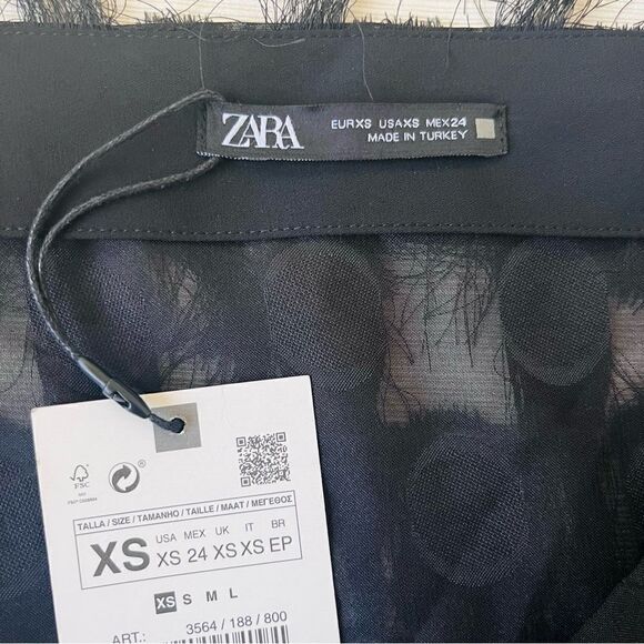 Zara Womens Top Fringe Polka Dot Fashion Semi Sheer Boat Off Shoulder Sleeve XS - Picture 2 of 5